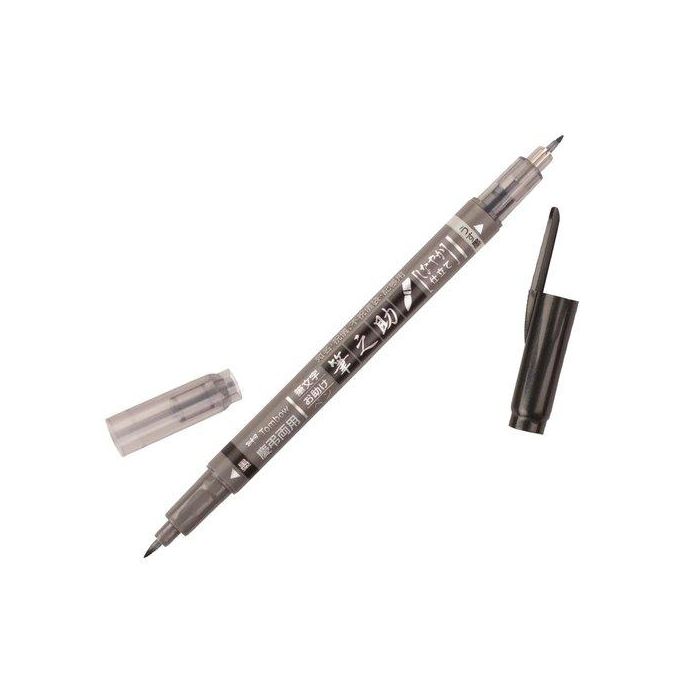 Tombow Rotulador Fudenosuke Doble Punta Blanda Tinta Base Agua Gris/Negro para Caligrafía y Dibujo