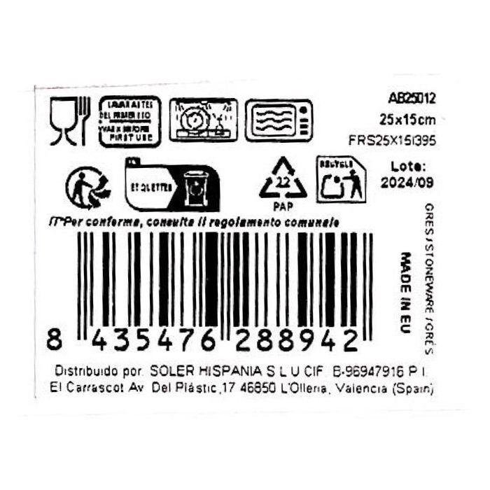 La Mediterranea Fuente Rectangular Albus Elite Brillo 25 x 15 cm (18 Unidades)