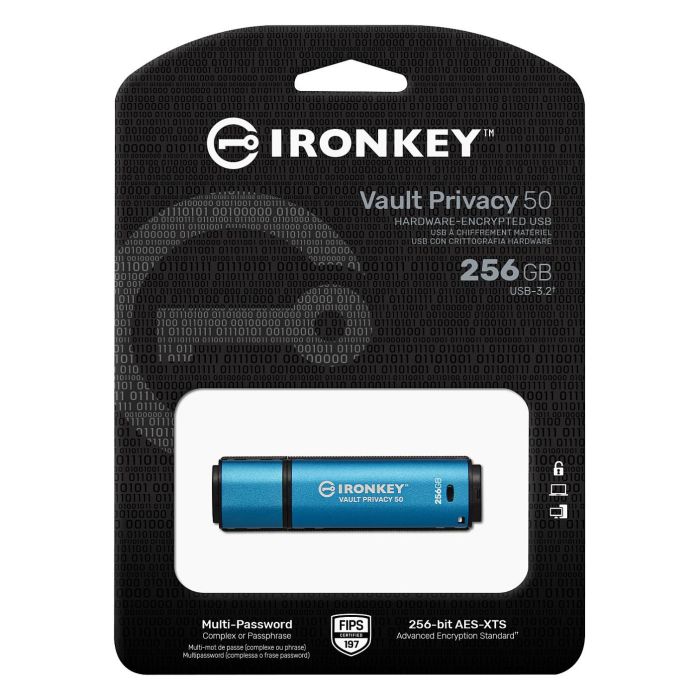 Kingston IronKey Vault Privacy 50 USB 3.2 Gen 1 256GB Cifrado AES-256 FIPS 197