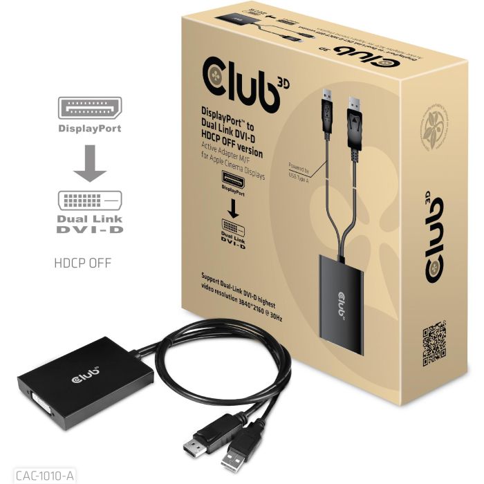 Club3D CAC-1010-A - Adaptador DisplayPort a DVI-D activo 0.6m con USB y soporte para Apple Cinema Displays