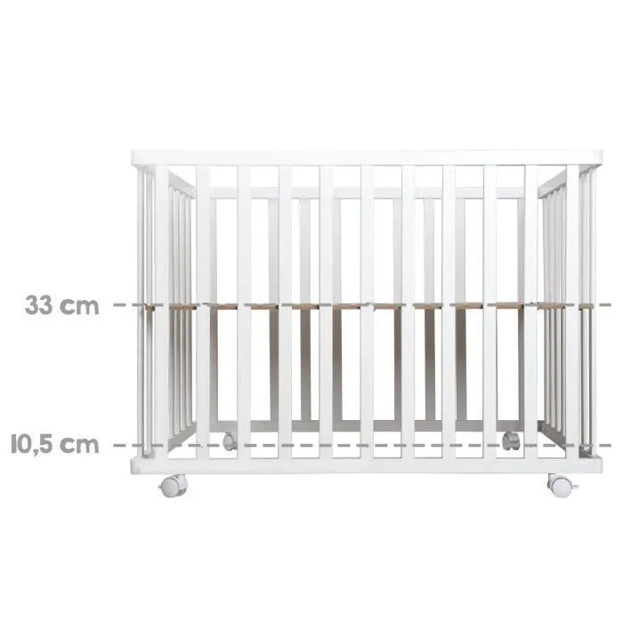 Parque infantil plegable - ROBA - 75 x 100 cm - Altura regulable - Ruedas - Madera / Blanco 3 Parque infantil plegable - ROBA - 75 x 100 cm - Altura regulable - Ruedas - Madera / Blanco 3