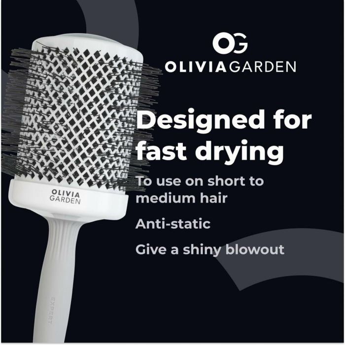 Olivia Garden EXPERT Blowout SHINE White&Grey #80 mm Cepillo Redondo para Peinado y Secado con Tecnología Iónica