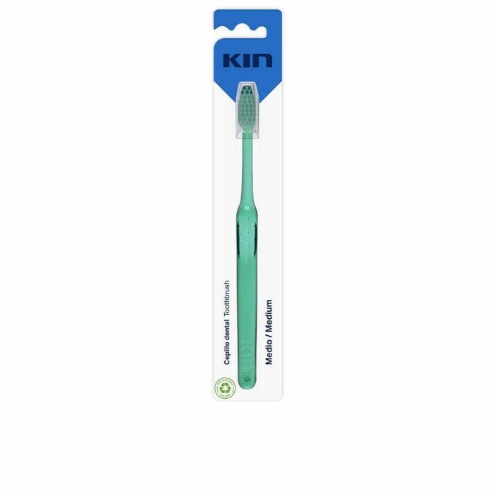 Kin Cepillo de Dientes KIN CEPILLO Medio, Filamentos Dureza Media, Cabezal Triangular, Mango Anatómico y Capuchón 1 ud