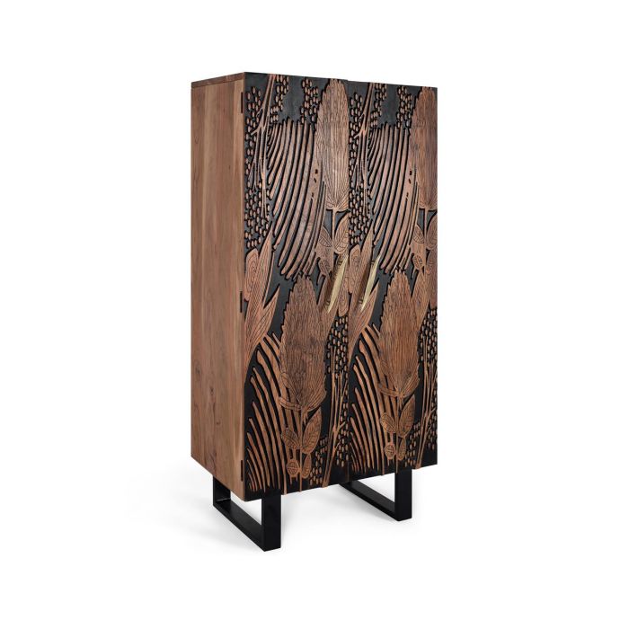 GINER Y COLOMER Mueble de Madera de Acacia con Patas de Metal, 180x90x55 cm, Armario de Almacenamiento con Estantes y Barra para Colgar 1