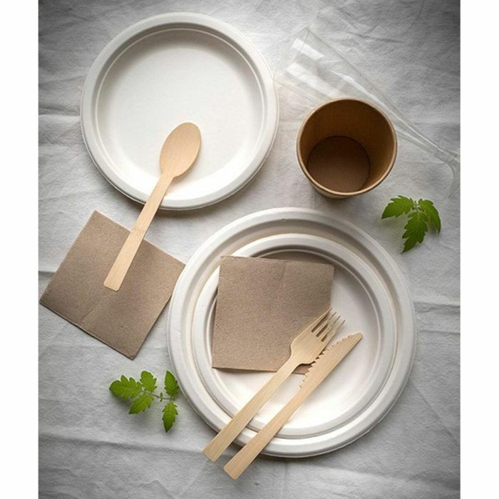 Set de Platos Algon Desechables Blanco Caña de Azúcar 22 cm (24 Unidades) 1