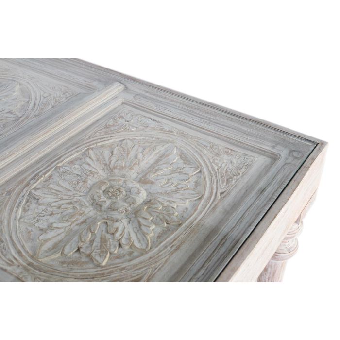 Giner y Colomer Mesa de Comedor Rectangular de Madera de Mango Tallada a Mano 220 cm Blanco Decapé 3