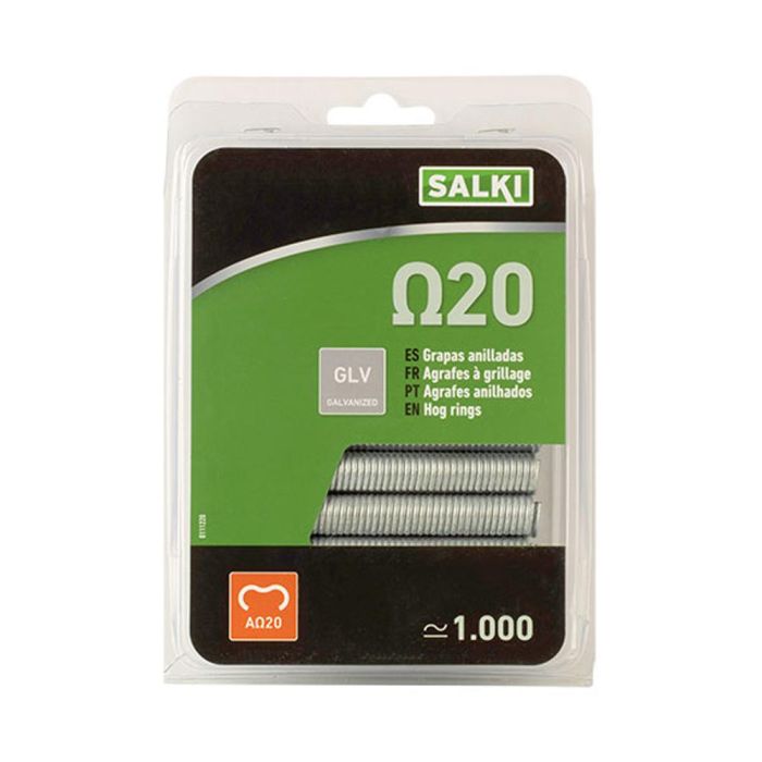 Salki Grapa Omega 20 Metálica 111220 para Grapado y Anillado de Cercas, Galvanizado, Blíster 1000 Unid. 2 Salki Grapa Omega 20 Metálica 111220 para Grapado y Anillado de Cercas, Galvanizado, Blíster 1000 Unid. 2