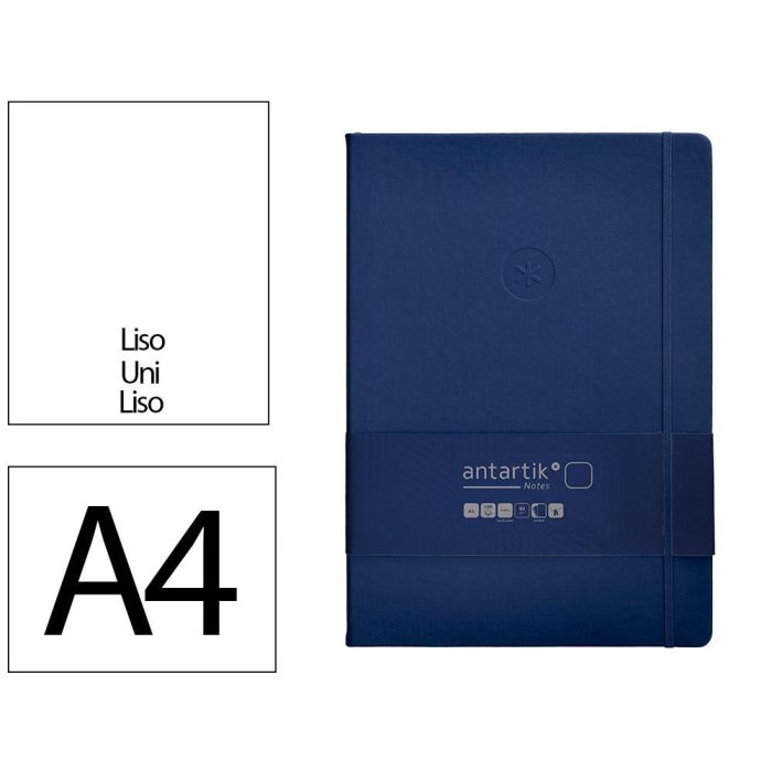 Cuaderno Con Gomilla Antartik Notes Tapa Dura A4 Hojas Lisas Azul Marino 100 Hojas 80 gr Fsc