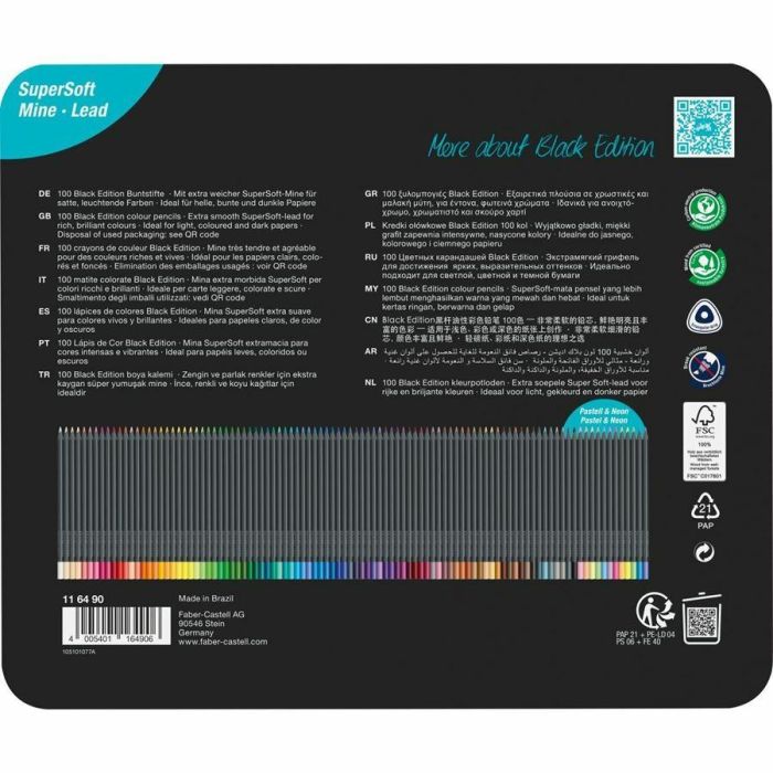 Faber-Castell Lápices de Colores Black Edition, 100 Unidades, Mina Supersuave, Madera Negra, Estuche Metálico, Ergonómicos, Antirrotura 3 Faber-Castell Lápices de Colores Black Edition, 100 Unidades, Mina Supersuave, Madera Negra, Estuche Metálico, Ergonómicos, Antirrotura 3
