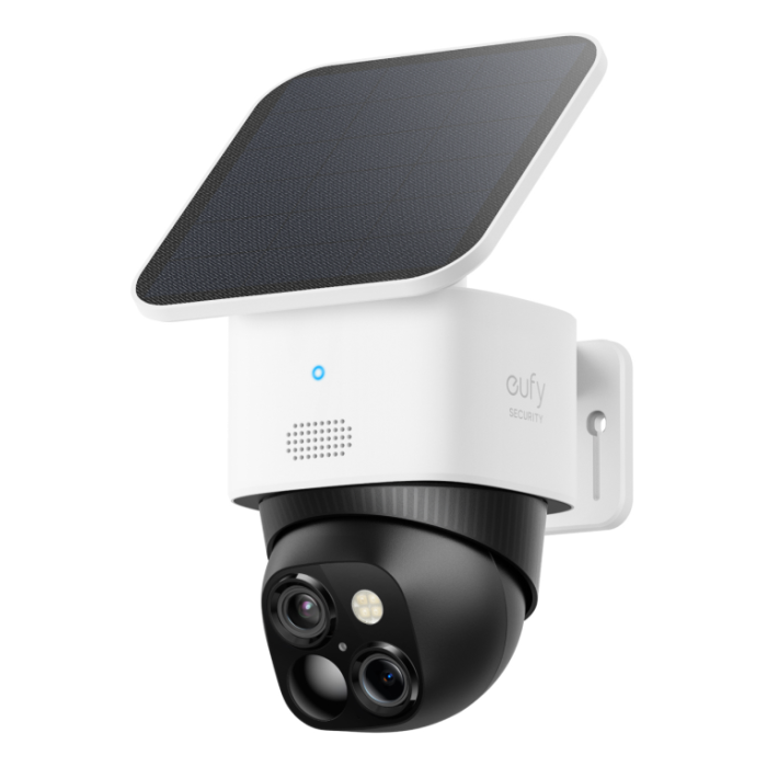 Eufy SoloCam S340 Cámara de Seguridad IP Doble Lente 3K Panorámica 360° Inclinación Solar Interior Exterior AI y Almacenamiento Local