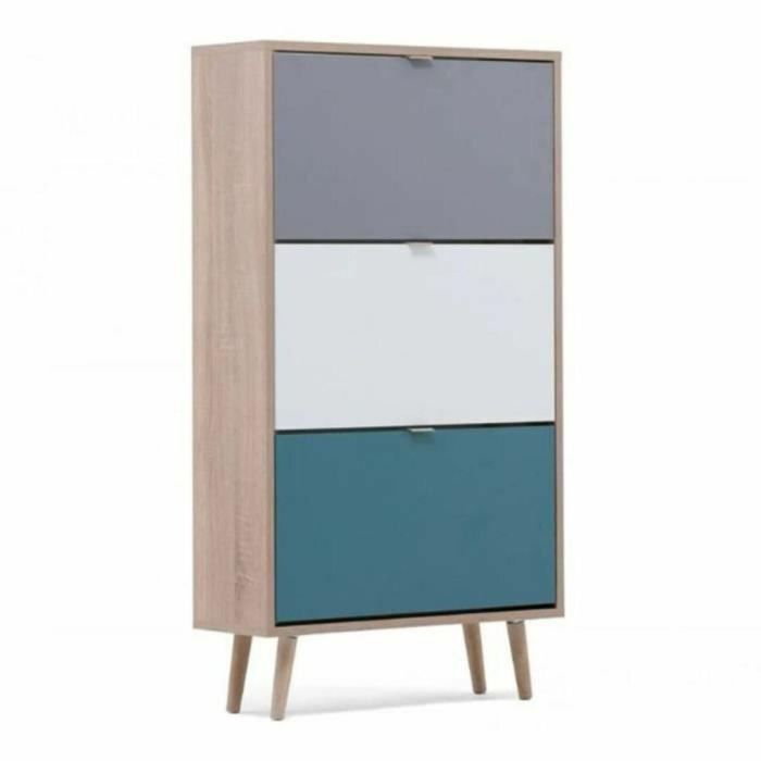 Finori Zapatero Cuba 18 pares - Roble Sonoma y Gris Claro con Pies de Madera Maciza - Diseño Moderno Escandinavo - L 70 x P 24 x H 127 cm 2
