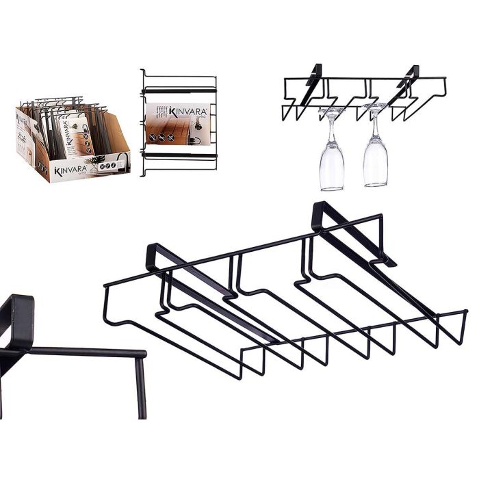 Kinvara Soporte de Copas de Metal Negro para Colgar 35 x 7 x 25,5 cm, Distancia 2,5 cm (6 Unidades) Kinvara Soporte de Copas de Metal Negro para Colgar 35 x 7 x 25,5 cm, Distancia 2,5 cm (6 Unidades)