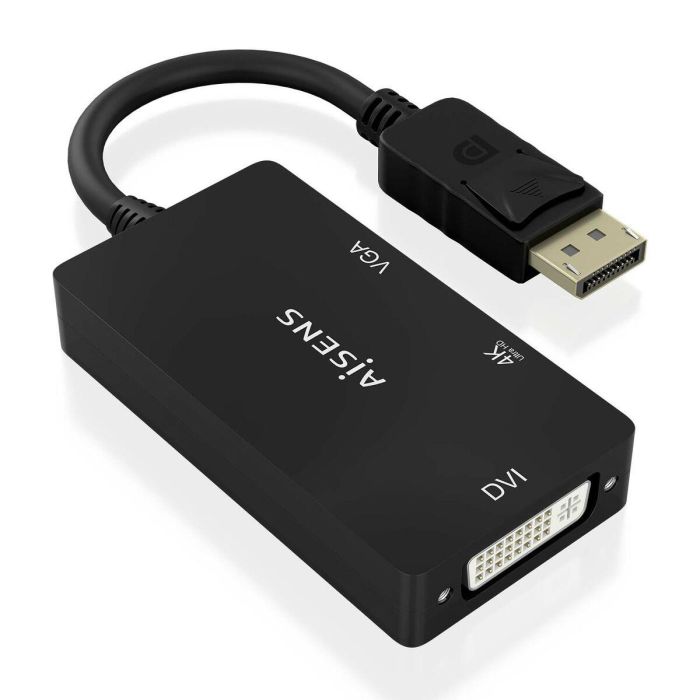 AISENS - CONVERSOR DISPLAYPORT V1.2 A VGA/DVI/HDMI, DP 1.2/M-VGA/H-DVI/H-HDMI/H 4K, NEGRO, 15CM 1