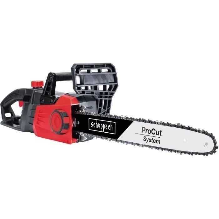 Scheppach CSE2700 Motosierra Eléctrica 2700W, Cadena 45,5 cm, Tensado Rápido, Freno Integrado, Lubricación Automática, Negro y Rojo