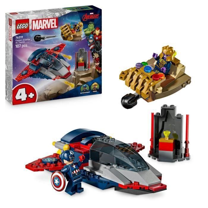 Lego 76319 Marvel Capitán América vs. Thanos - Set de Construcción con Quinjet y Guantelete del Infinito, 2 Minifiguras