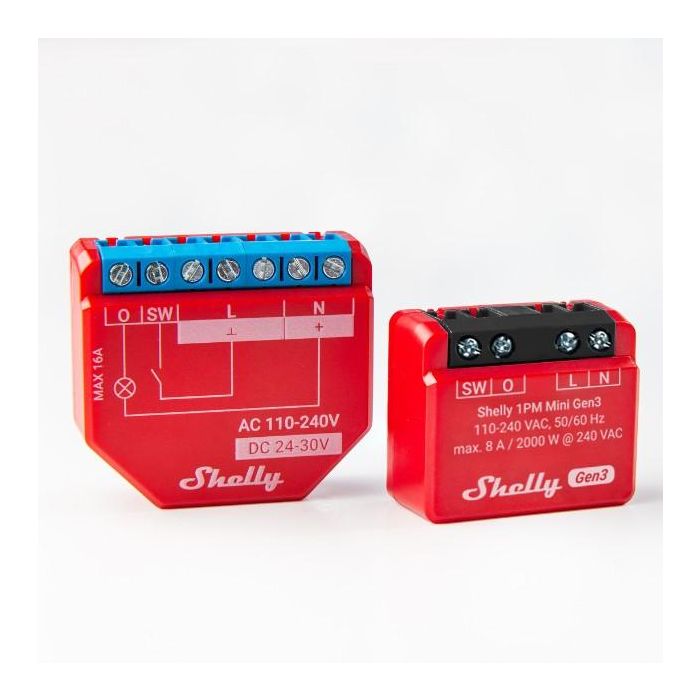 Shelly 1PM Mini Gen. 3 Relé WLAN Bluetooth con Medición de Potencia 8A 1 Canal Empotrable 3