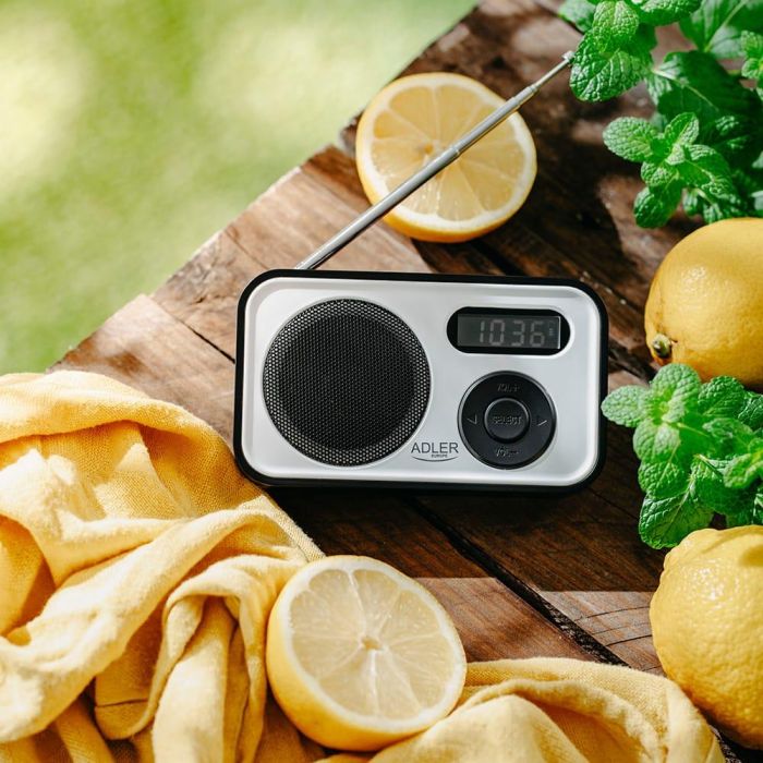 Adler Radio digital PLL AM/FM AD1906 con sintonización automática, pantalla LCD, reloj y alarma, USB-C/Batería, 12,5 x 3 x 7,5 cm 5