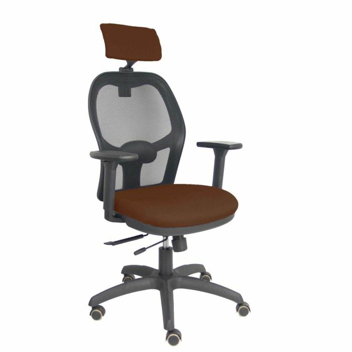 PIQUERAS Y CRESPO Silla Jorquera traslack malla negra asiento bali marron oscuro brazos 3D cabecero regulable PIQUERAS Y CRESPO Silla Jorquera traslack malla negra asiento bali marron oscuro brazos 3D cabecero regulable
