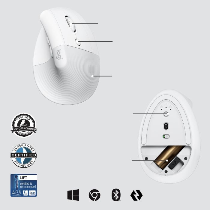 Logitech Ratón Vertical Lift Ergonómico Inalámbrico Bluetooth 2.4GHz USB Logi Bolt 4000 PPP 6 Botones para Windows Mac Android Blanco Hueso 4 Logitech Ratón Vertical Lift Ergonómico Inalámbrico Bluetooth 2.4GHz USB Logi Bolt 4000 PPP 6 Botones para Windows Mac Android Blanco Hueso 4
