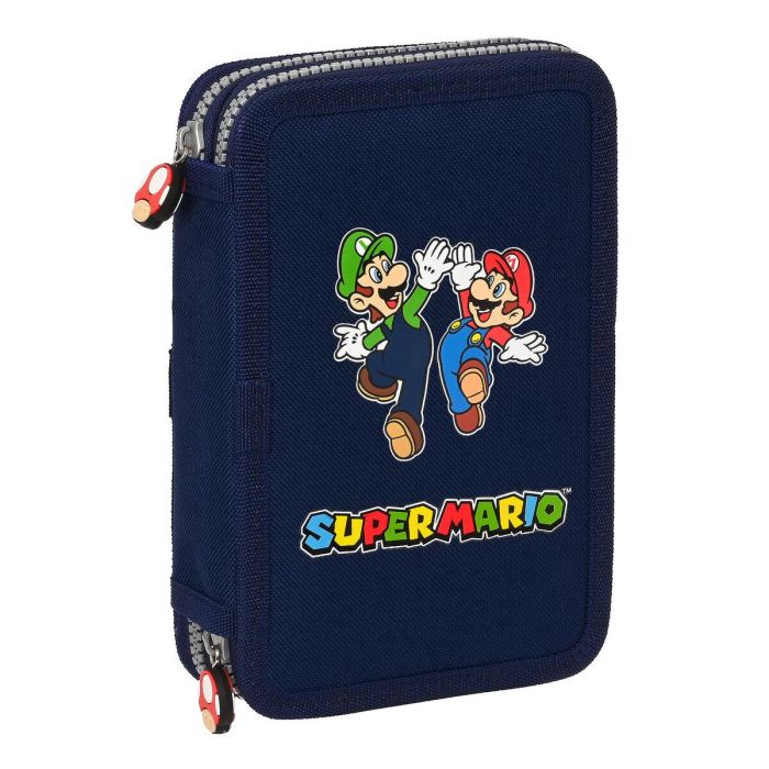 Plumier Doble Super Mario Azul marino 12.5 x 19.5 x 4 cm (28 piezas)