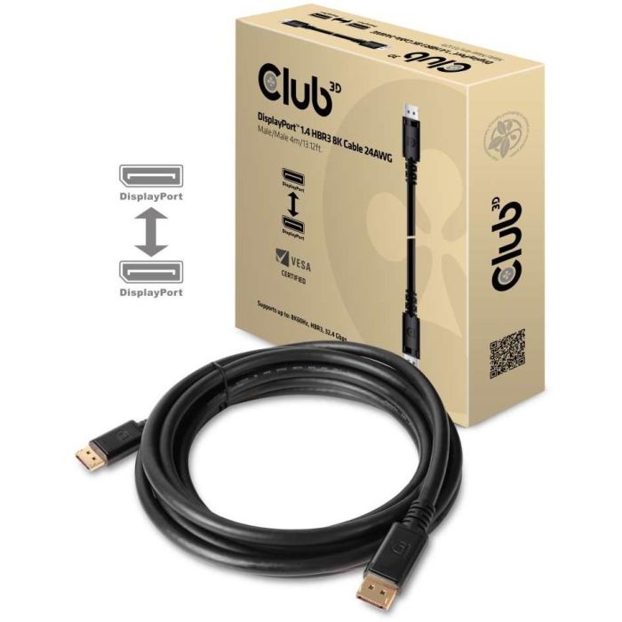 Club3D Cable DisplayPort 1.4 HBR3 4m, 8K 60Hz Macho/Macho, 32.4Gb/s, Conectores Dorados Certificado VESA 1 Club3D Cable DisplayPort 1.4 HBR3 4m, 8K 60Hz Macho/Macho, 32.4Gb/s, Conectores Dorados Certificado VESA 1