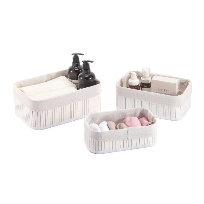 Set de 3 Cestas de Ordenación en Bambú Blanco - Confortime (6 Cajas) 7 Set de 3 Cestas de Ordenación en Bambú Blanco - Confortime (6 Cajas) 7