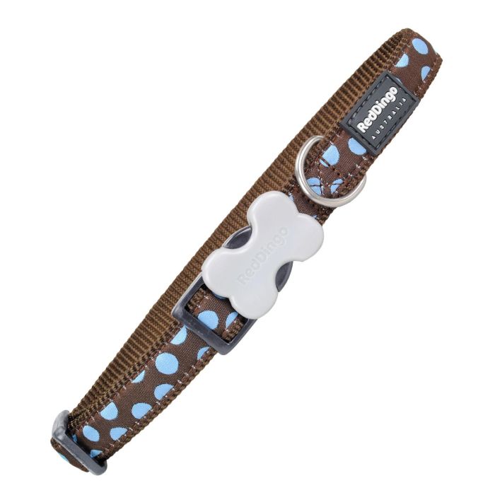 Red Dingo Collar para Perro Ajustable Spots Azul Nylon 15mm x 24-36cm - Fuerte, Duradero y con Hebilla Acero Inoxidable