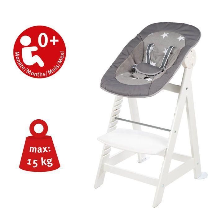 ROBA Born Up Trona convertible 2 en 1 + Hamaca reclinable con estampado de estrellas - Estrellitas - Desde el nacimiento - Madera blanca 4