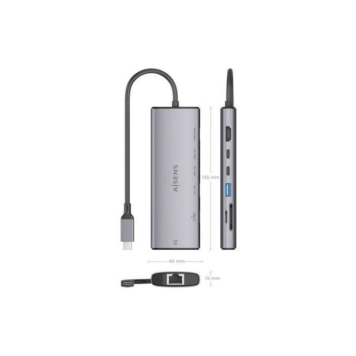 Docking USB Tipo-C Aisens ASUC-7P032-GR/ 1xHDMI/ 1xUSB/ 2xUSB Tipo-C/ 1xRJ45/ 1xLector Tarjetas/ Gris 3