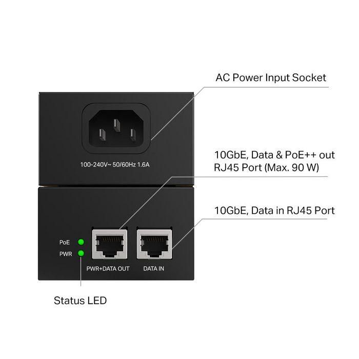 Omada Inyector PoE++ 90W 10G Multi-Gig para Redes y Dispositivos de Alto Ancho de Banda con Estándares 802.3af/at/bt y Detección Automática de Potencia 2 Omada Inyector PoE++ 90W 10G Multi-Gig para Redes y Dispositivos de Alto Ancho de Banda con Estándares 802.3af/at/bt y Detección Automática de Potencia 2