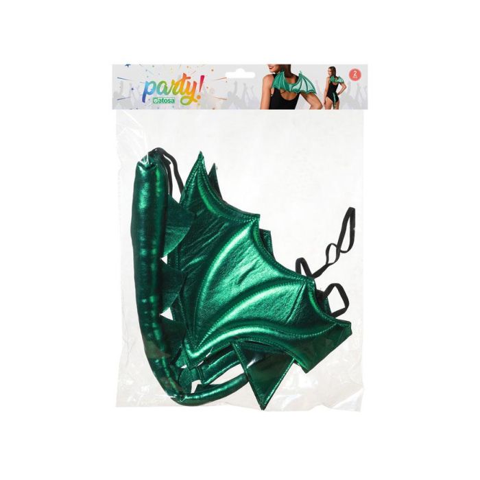 Alas y Cola de Dragón Verde con Efecto Metálico para Disfraz Fantástico 1