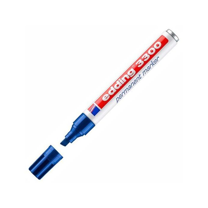 Edding Marcador Permanente 3300 Punta Biselada Azul 1-5mm para Papel Cartón Metal Plástico Vidrio (10 Unidades) (10 Unidades)