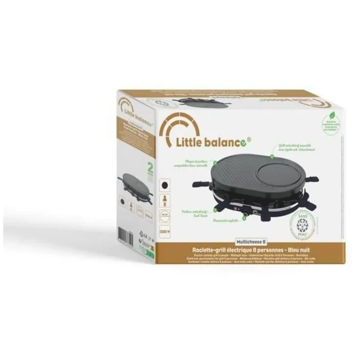 Little Balance LIT3760240787495 Máquina de Raclette para 8 Personas, Multifunción Queso y Crepe, 1200W, Parrilla Extraíble, Azul Noche 3