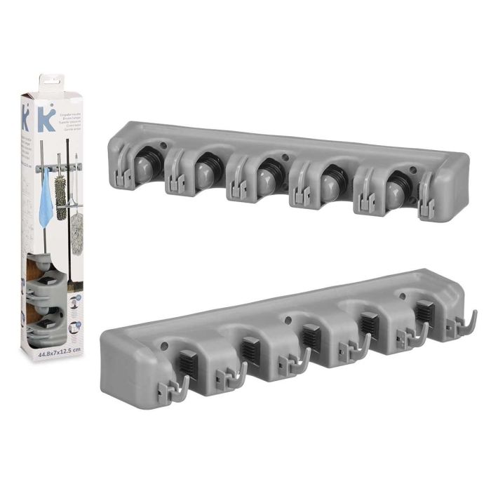 Arte Regal Soporte Organizador de Plástico y Caucho Termoplástico para Artículos de Limpieza, Antracita, 40 x 8.5 x 6 cm (Set de 12)