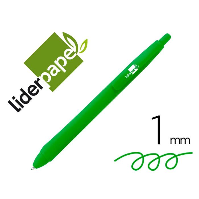 Boligrafo Liderpapel Gummy Touch Retractil 1,0 mm Tinta Verde 12 unidades