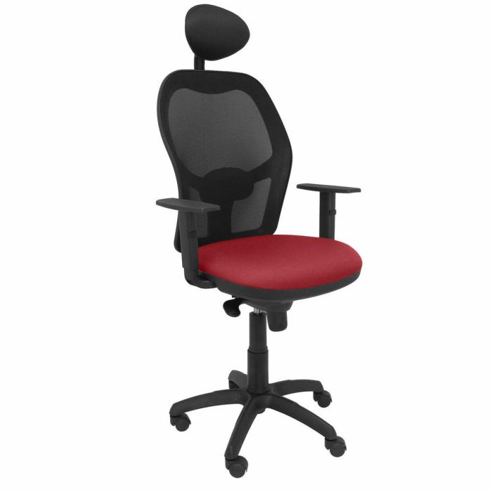 PIQUERAS Y CRESPO Silla Jorquera malla negra asiento bali granate con cabecero fijo PIQUERAS Y CRESPO Silla Jorquera malla negra asiento bali granate con cabecero fijo