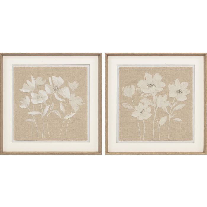 DKD Home Decor Cuadro Shabby Beige Blanco Cristal y PS 62.5 x 62.5 x 3.8 cm (2 Unidades)