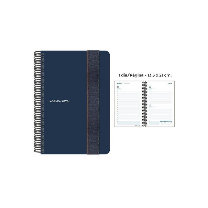 Agenda Anual (2026) Senfort Foam Espiral Tapa Pp Con Goma 135X210 D/P Azul