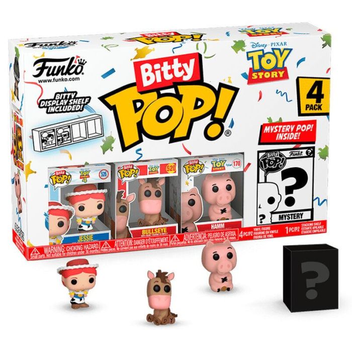 FUNKO Blister 4 figuras Bitty POP! Disney Toy Story Jessie - Incluye 1 figura misteriosa, estuches apilables de acrílico