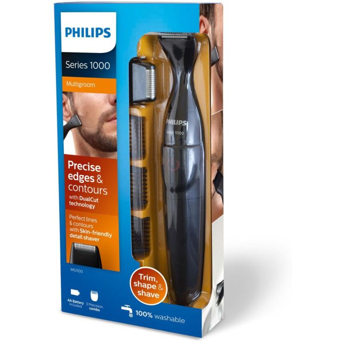 Philips MG1100/16 Recortadora de Precisión, Barba y Mini Afeitadora con 3 Peines, con Pilas 1