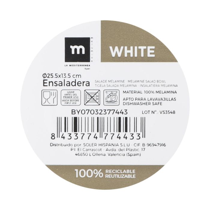 Ensaladera Melamina White 25.5x13.5 cm La Mediterranea (8 Unidades) 1 Ensaladera Melamina White 25.5x13.5 cm La Mediterranea (8 Unidades) 1