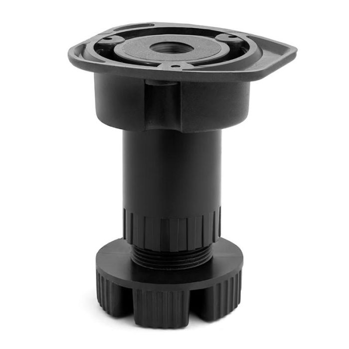 Herrajes Fab.Nacional Pata de Cocina Larry Regulable Negra con/sin Tetón Plástico para Zócalos de Muebles Altura 75-175mm