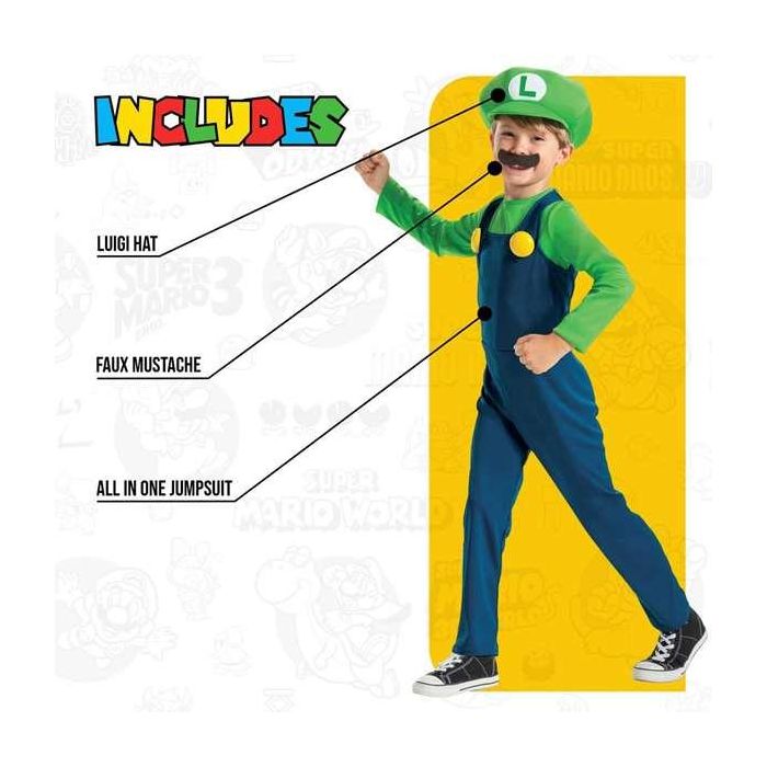 Nintendo Disfraz Super Mario Luigi Lujo Talla 3-4 Años 3