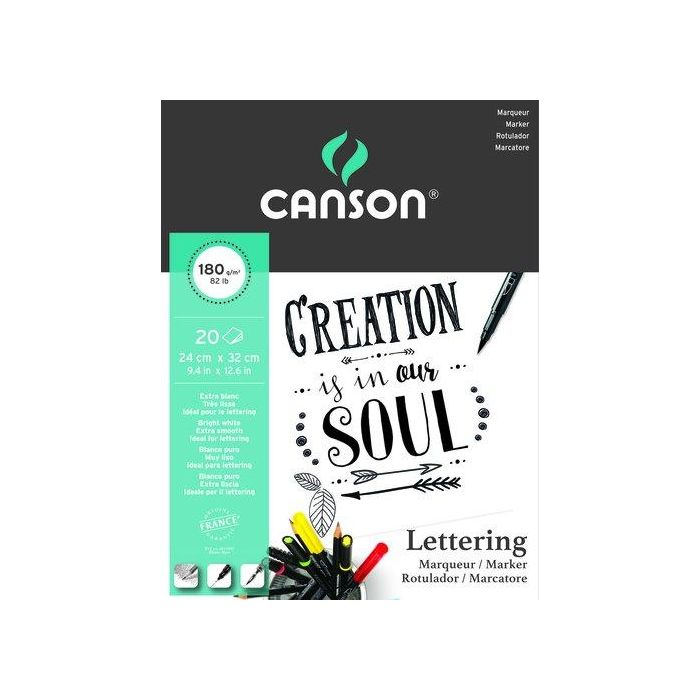 Bloc De Dibujo Canson Lettering Marker Satin Encolado A4 180G 20H (Set de 10)