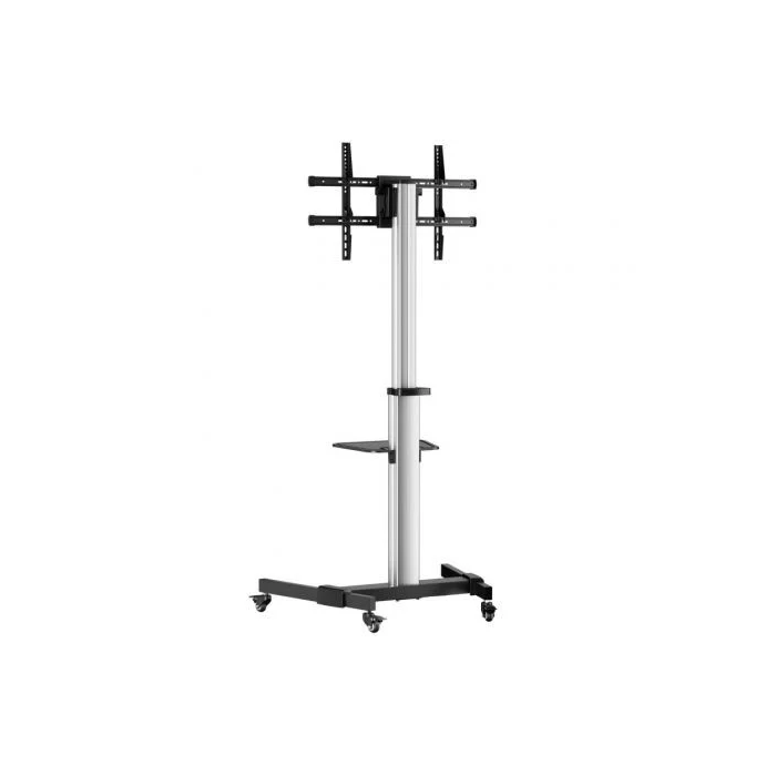 AISENS - SOPORTE DE SUELO CON RUEDA, BANDEJA PARA DVD PARA MONITOR/TV 50KG DE 37-86, NEGRO-PLATA 1