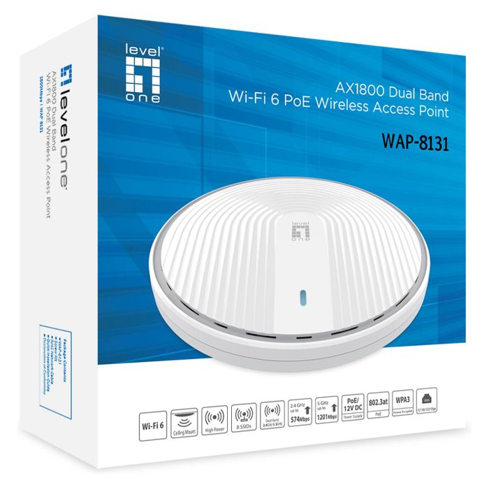 Level One WAP-8131 Access Point Dual Band WiFi 6 AX1800 PoE Inalámbrico 1800 Mbit/s 5