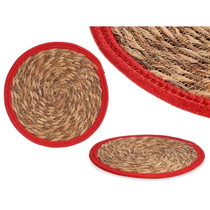 Tapete Natural Borde Rojo 30Cm Giftdecor (48 Unidades) Tapete Natural Borde Rojo 30Cm Giftdecor (48 Unidades)