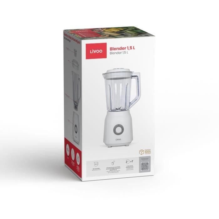 Batidora - LIVOO - 1,5 L - 600 W - 22.000 rpm - 2 velocidades - Turbo blanco 4 Batidora - LIVOO - 1,5 L - 600 W - 22.000 rpm - 2 velocidades - Turbo blanco 4