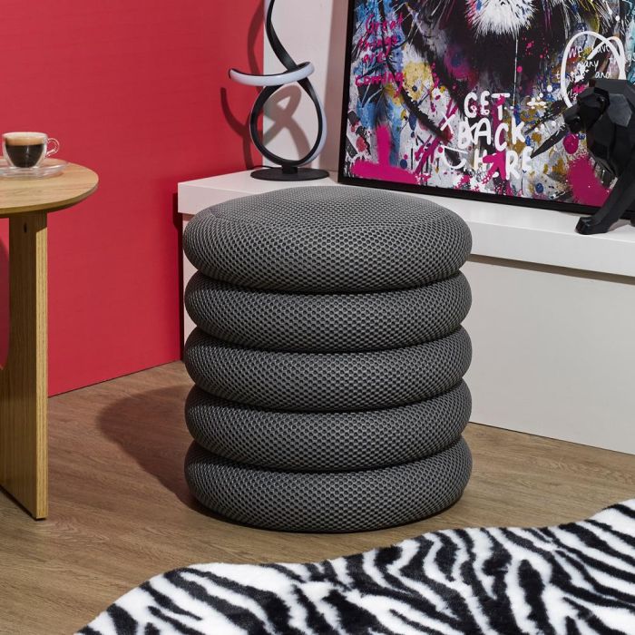 Home Deco Factory Puf Almacenaje Atom Gris - Contemporain, MDF y Poliéster, Soporta 110 kg, d.37 cm h.42 cm 4