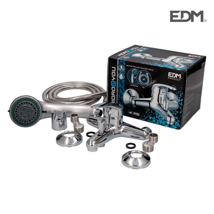 Edm Grifo monomando de bañera empotrado serie saona, cromado, latón y zinc, con mango de ducha 3 funciones y soporte 2 Edm Grifo monomando de bañera empotrado serie saona, cromado, latón y zinc, con mango de ducha 3 funciones y soporte 2